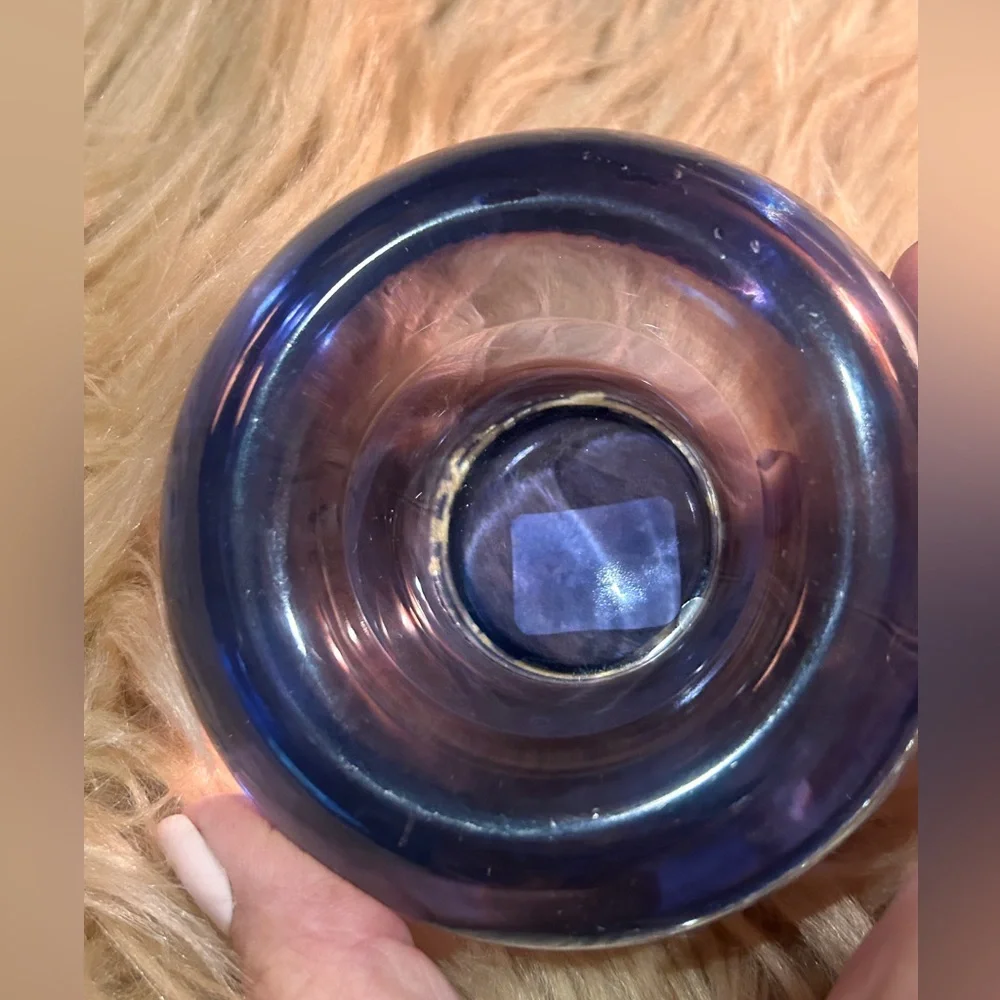 Crate and Barrel purple glow tea light holders glass